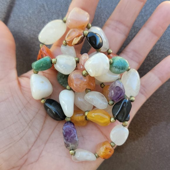 Vintage heavy and chunky semiprecious stones including quartz amethyst necklace - Picture 11 of 16